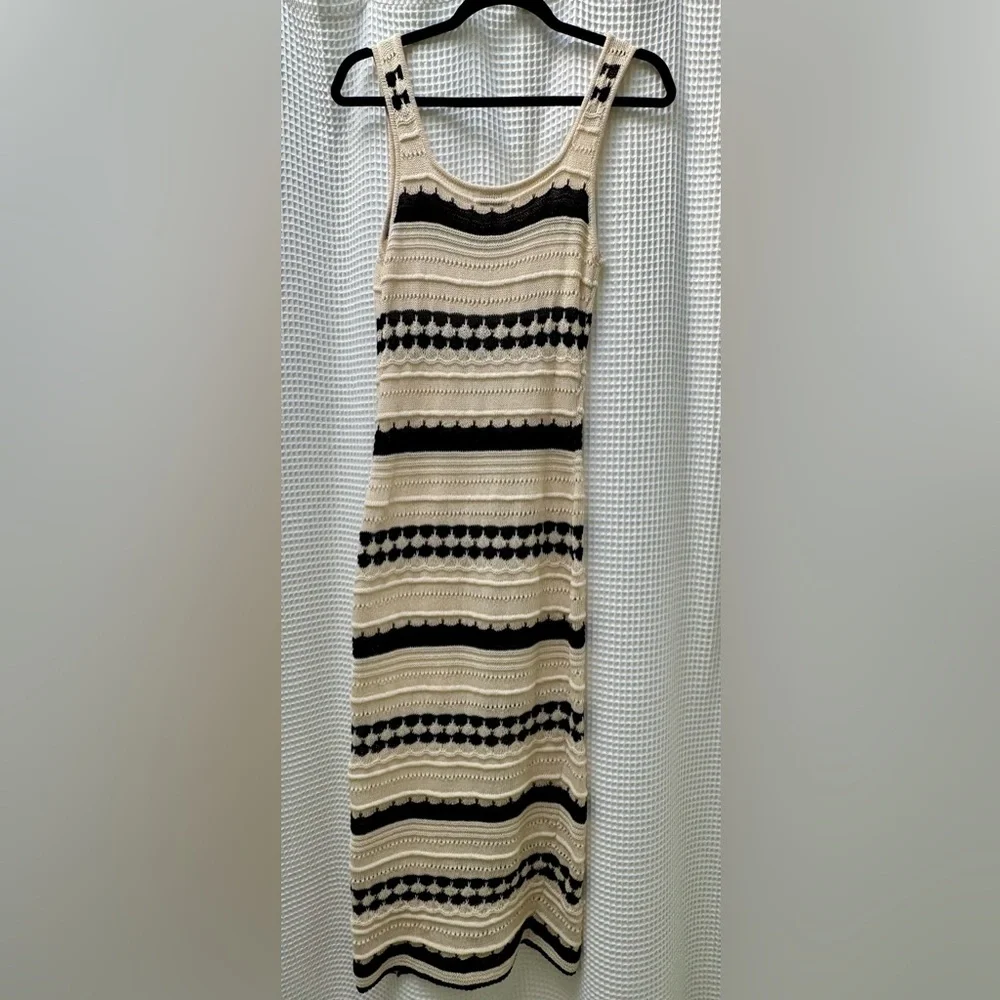 Vici Cream and Black Striped Crochet Midi Dress - Picture 3 of 3